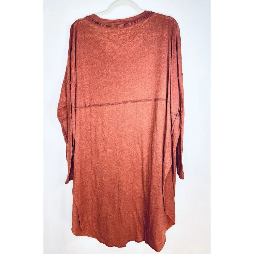 We The Free Oversized Long sleeve Light Weight Tunic With Slit Rust Small Boho